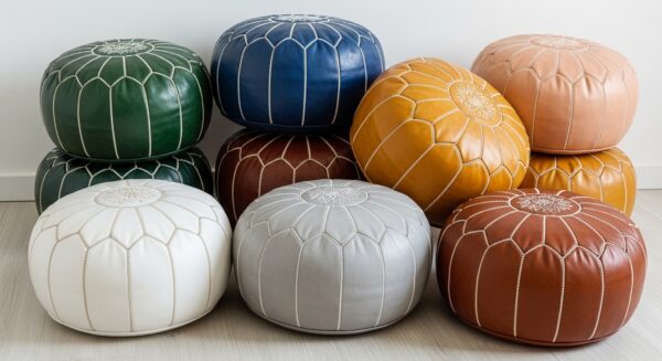 Pouf En Cuir Fait Main